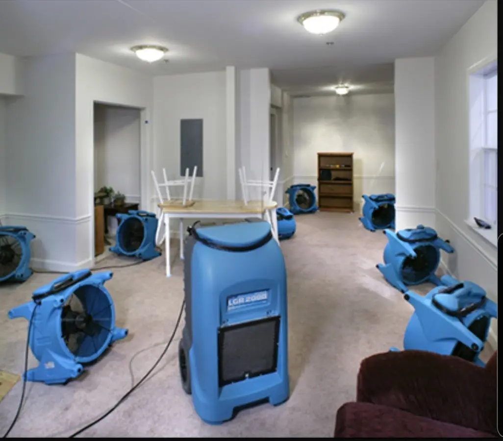 Air movers and dehumidifier setup for Water Extraction & Removal in Chillum
